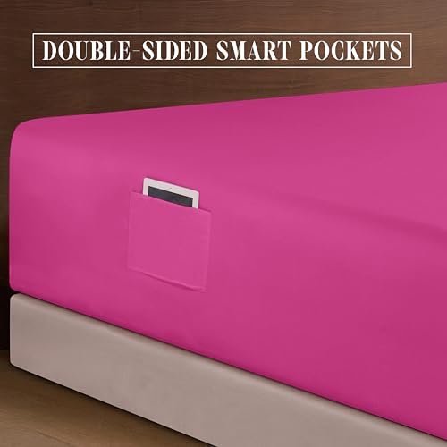 Elegant Comfort 4-Piece Bed Sheet Set - Luxury Bedding 1500 Premium Hotel Quality Microfiber, All Around Elastic 18-24 Inches Deep Fitted Sheet- Extra Deep Pocket Sheets, Queen, Hot Pink