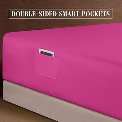 Elegant Comfort 4-Piece Bed Sheet Set - Luxury Bedding 1500 Premium Hotel Quality Microfiber, All Around Elastic 18-24 Inches Deep Fitted Sheet- Extra Deep Pocket Sheets, Queen, Hot Pink