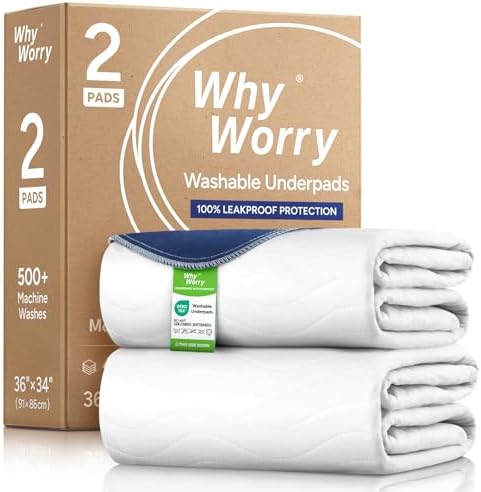WHYWORRY Washable Bed Pads for Adult Incontinence, 34"x36", White, 2 Count
