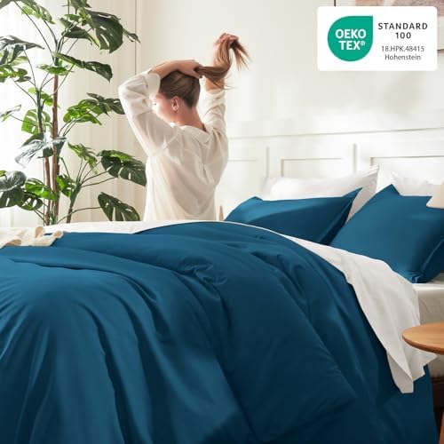 Litanika Teal Super King Plus Comforter Set, 3 Pcs Solid Bedding Set
