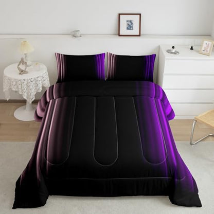 Feelyou Teens Abstract Ombre Decorations Bedding Set for Kids Women Pink Purple and Black Comforter Set Geometric Modern Quilt Set Room 3Pcs Full Size