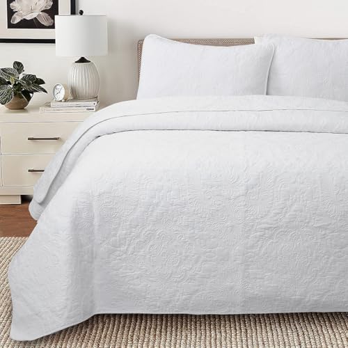 Cozy Line Home Fashions Solid White 100% Cotton Quilt Set, Queen