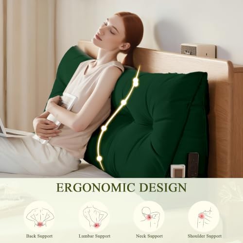 DANGHOOGY Headboard Pillow King, Large Triangular Wedge Headboard Pillow for Reading and Resting, Backrest Positioning Support Pillow with Removable Cover (Green)