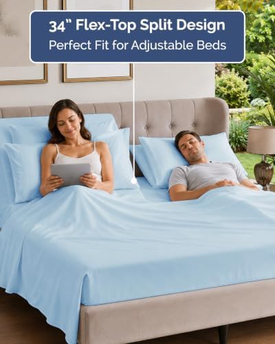 Flex Top Split Head King 6 Piece Sheet Set - Soft & Cooling - Sky Blue