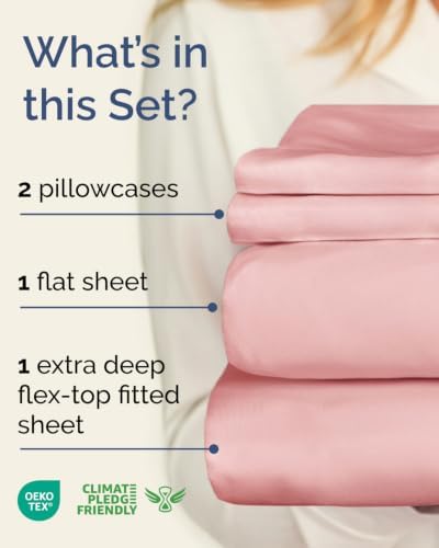 Flex Top Split Head King Sheet Set - 4 Piece Extra Deep Sheets - Baby Pink