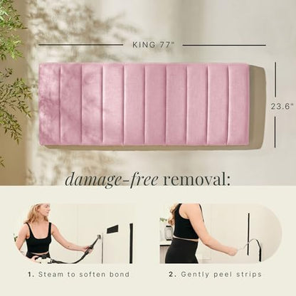 Nestl Upholstered King Headboard - Easy Assemble Channel Stitched Headboard King Size Bed - Wall Mounted Headboards with 3D Soundproof Wall Panels Peel & Stick Floating Headboards, Pink