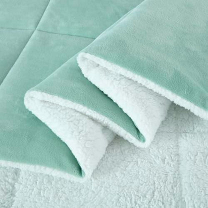 Chezmoi Collection Ultra-Soft Micromink Sherpa King Size Comforter Set with 2 Pillow Shams - Aqua Reversible Plush Bedding Comforter 3-Piece Set Warm Winter Blanket
