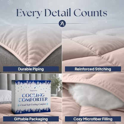 Cooling Comforter - BreezeWeave Cooling Blanket Twin Size for Hot Sleepers & Deep Rest - Cloud Soft, Breathable, Ultra Durable, Easy Care, Reversible - 68 x 90 in (Pink & Beige)