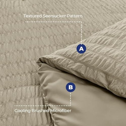 HYMOKEGE Linen King Size Comforter Set Seersucker 7 Pieces, All Season Luxury Bed in a Bag for Bedroom, Bedding Set with Comforter, Sheets, Pillowcases & Shams