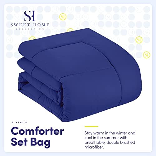 Sweet Home Collection 5 Piece Comforter Set Bag Solid Color All Season Soft Down Alternative Blanket & Luxurious Microfiber Bed Sheets, Royal Blue, Twin