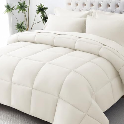 JOLLYVOGUE Twin XL Comforter Set, Ultra-Soft Bed in a Bag Twin XL Size 5 Pieces, Oeko-TEX Certified Bedding Set with Down Alternative Comforter, Sheets, Pillowcases & Shams, Ivory