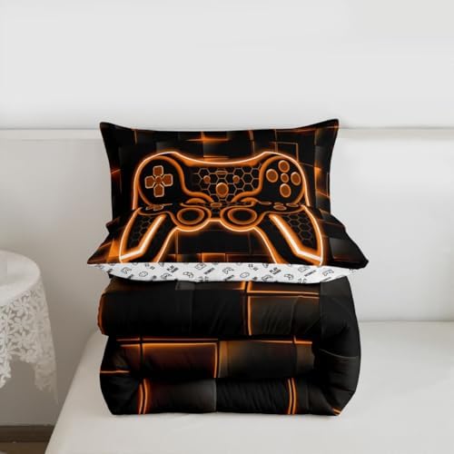 Feelyou Kids Gamer Comforter Set Twin Size Orange Black Bedding Set Boys