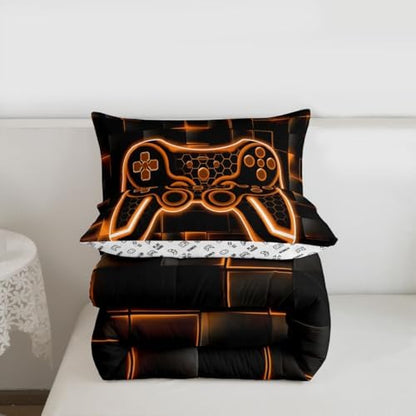 Feelyou Kids Gamer Comforter Set Twin Size Orange Black Bedding Set Boys