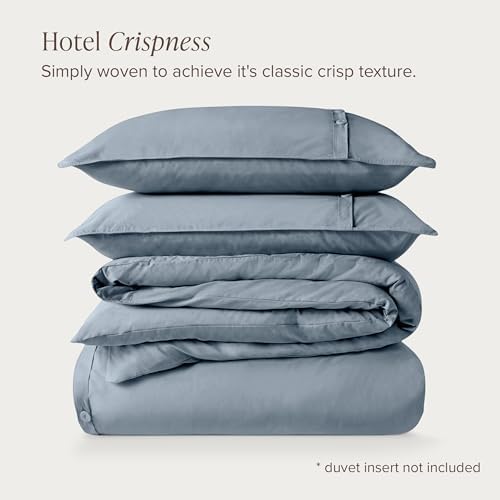 Bare Home 100% Organic Cotton Percale Duvet Cover Set (Queen, Dusty Blue)