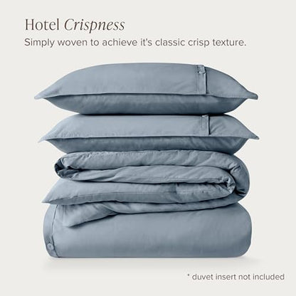 Bare Home 100% Organic Cotton Percale Duvet Cover Set (Queen, Dusty Blue)