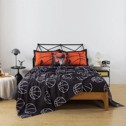 6 Pieces Basketball Twin Bedding for Boys 3D Sports Comforter