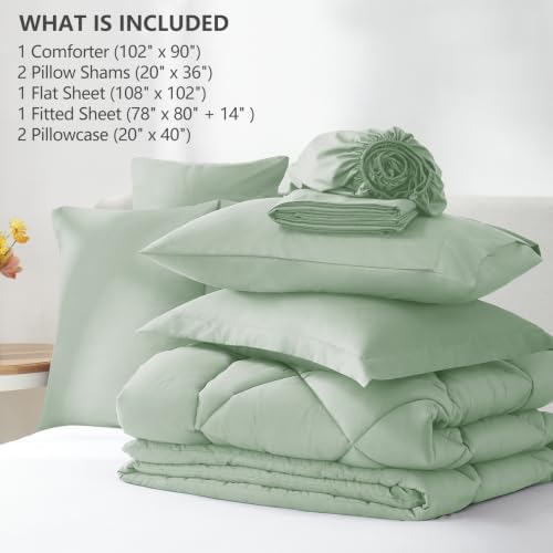 CozyLux King Comforter Set 102"x90" Sage Green - 7 Piece Bed in a Bag