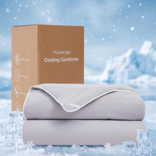 MUXHOMO Cooling Comforter Queen Size, Cooling Blanket for Hot Sleepers and Night Sweats, Lightweight Summer Comforter with Breathable Bamboo-Derived Rayon Fill, 90x90 Inches, Cool Gray