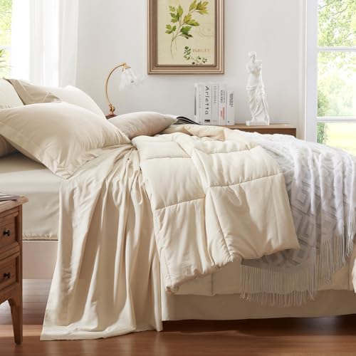 Anluoer Queen Comforter Set 7 Piece, Soft Bed in a Bag Queen Bedding Sets