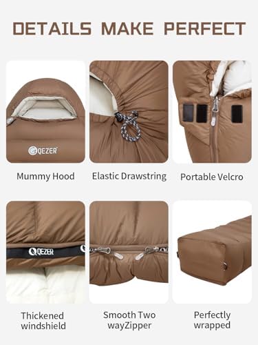0 Degree Down Sleeping Bag for Adults,Cold Weather Backpacking