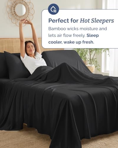 100% Rayon Derived from Bamboo Sheets - Flex Top Split Head King - Black
