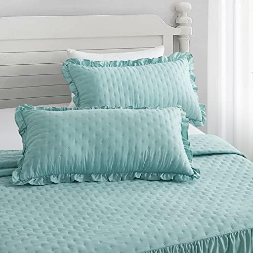 CHIXIN Ruffle Skirt Bedspread King Size - 30" Long Drop, Shabby Chic Style, Lightweight Bedding Cover, 3 Piece Set, Seaglass