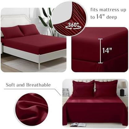 JOLLYVOGUE King Comforter Set, Ultra-Soft Bed in a Bag King Size 7 Pieces, Oeko-TEX Certified Bedding Set with Down Alternative Comforter, Sheets, Pillowcases & Shams, Burgundy