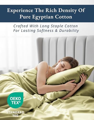 LANE LINEN Split King Sheets 100% Egyptian Cotton Sateen - Seafoam