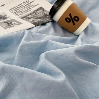 mixinni 100% Washed Cotton Duvet Cover Set Queen Size, Solid Light Blue Ocean Themed Chic Bedding, Soft Breathable Minimalist Comforter Cover with Zipper Closure & Corner Ties-Queen Size