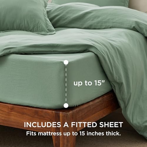 Bedsure Prewashed Duvet Cover King with Fitted Sheet, 4Pcs, Sage Green