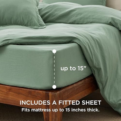 Bedsure Prewashed Duvet Cover King with Fitted Sheet, 4Pcs, Sage Green