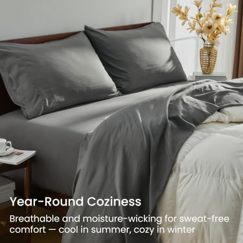GOKOTTA 4 Piece Full Size Sheets Set - Soft, Breathable & Cozy - Dark Grey