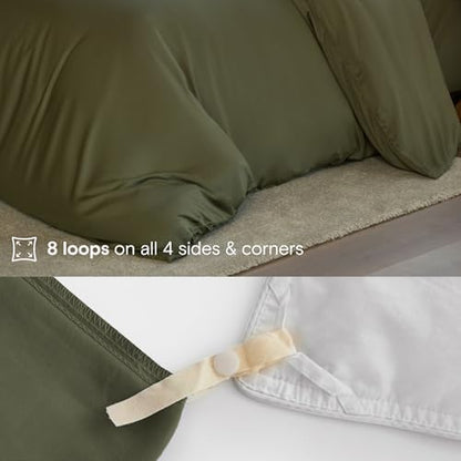 DOZ Duvet Cover Set, 100% Viscose derived from Bamboo, Organically Grown, Buttery Soft, Cooling Duvet Covers, High GSM, 1 Duvet Cover and 2 Pillowcases, 106"x90" (Olive, King/Cal King)