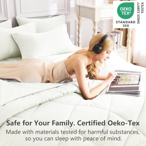 CozyLux Queen Comforter Set 88"x88" Ivory - 7 Piece Bed in a Bag