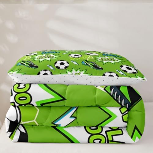 Castle Fairy Soccer Comforter Set Toddler Size,Football Shoes Lightning Bed in a Bag 2Pcs for Kids Girls Boys Room Decor,Ball Sports Gaming Duvet Insert Modern Green Down Comforter,1 Pillowcase
