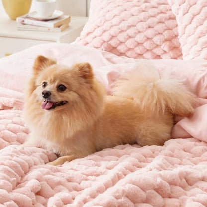 BEDELITE Fluffy King Size Comforter Set, Pink Fleece Bed Set 3 Pieces