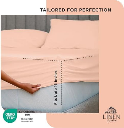 Linen Home 100% Cotton Percale Twin Size Fitted Sheet only Tropical Peach