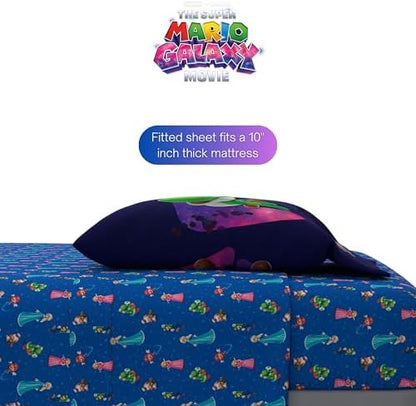 The Super Mario Galaxy Movie Bedding Set, Full Size 5 Piece Kids Super Soft Cozy Reversible Comforter and Sheet Set, (Officially Licensed Product) By Franco
