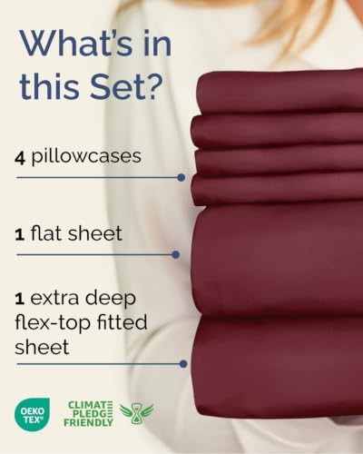 Flex Top Split Head King 6 Piece Sheet Set - Soft & Cooling - Burgundy