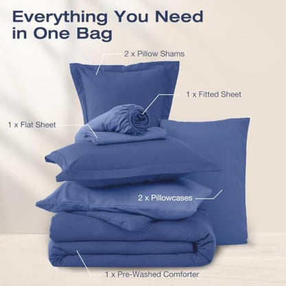 Sasttie King Comforter Set 7-Piece Blue, Pre-Washed Bed in a Bag