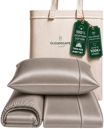 CLOUDSCAPE LINEN Millennium Series 100% Egyptian Cotton Sheets Twin,Taupe