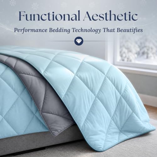 Cooling Comforter - BreezeWeave Cooling Blanket Twin Size for Hot Sleepers & Deep Rest - Cloud Soft, Breathable, Ultra Durable, Easy Care, Reversible - 68 x 90 in (Blue & Dark Grey)