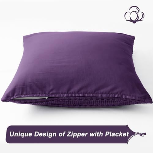 PHF 100% Cotton Waffle Weave Euro Sham Covers, 2 Pack 26" x 26" Bed Pillow Covers for Elegant Home Decor, No Filling, Luxury Aesthetic Soft Euro Pillow Cases for Bed, Grape