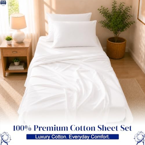 Cottingon 4 PC Cot Sheet Set 25"X75", Egyptian Cotton, White