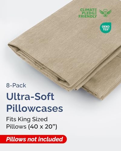 King Pillow Cases Set of 8 - Ultra Soft Pillowcase Covers - Heathered Beige
