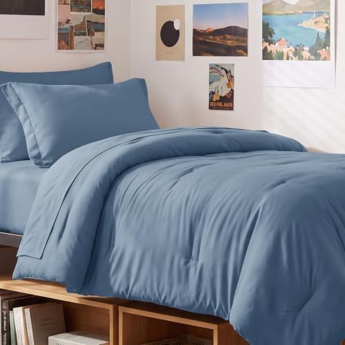 CozyLux Twin Comforter Grayish Blue, 5 Pieces Bed in a Bag
