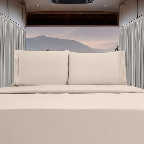 Elegant Comfort Luxury 4-Piece Bed Sheet Set - Luxury Bedding 1500 Premium Hotel Quality Microfiber, Wrinkle Resistant Cool and Breathable, Easy Elastic Fitted, RV Short Queen, Cream Beige