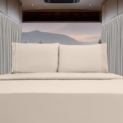 Elegant Comfort Luxury 4-Piece Bed Sheet Set - Luxury Bedding 1500 Premium Hotel Quality Microfiber, Wrinkle Resistant Cool and Breathable, Easy Elastic Fitted, RV Short Queen, Cream Beige