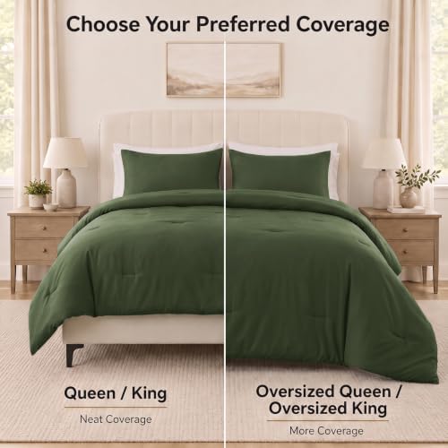 CozyLux California King Comforter Set, 3 Pieces Olive Green Quilted Bedding