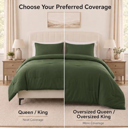 CozyLux Twin Comforter Set, 2 Pieces Down Alternative Bedding, Olive Green